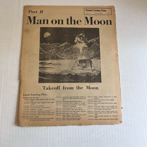 1969 Apollo 11 Moon Landing Part II – Lunar Takeoff Plan Newark Sunday News - Picture 1 of 12